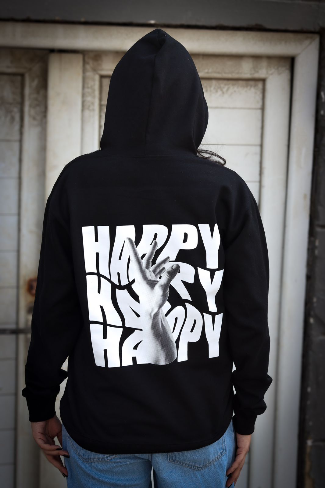 Unisex Black Printed Hoodie