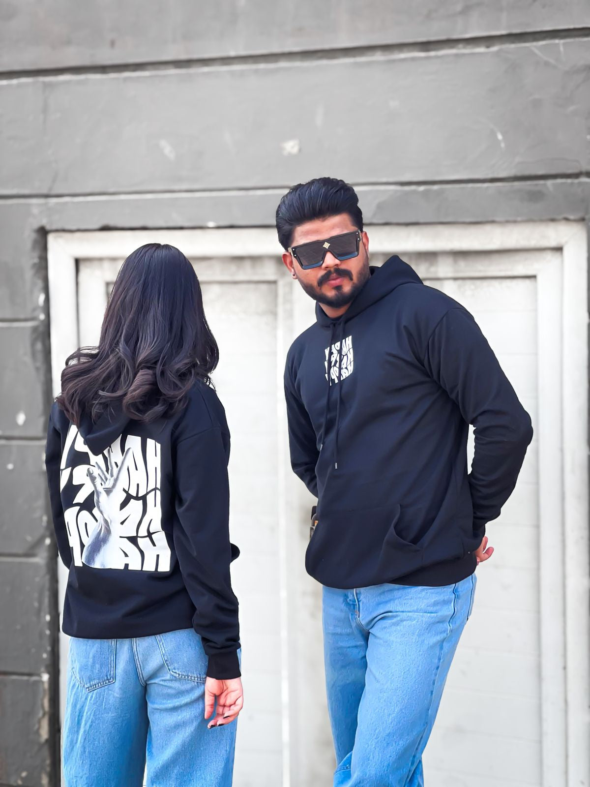 Unisex Black Printed Hoodie